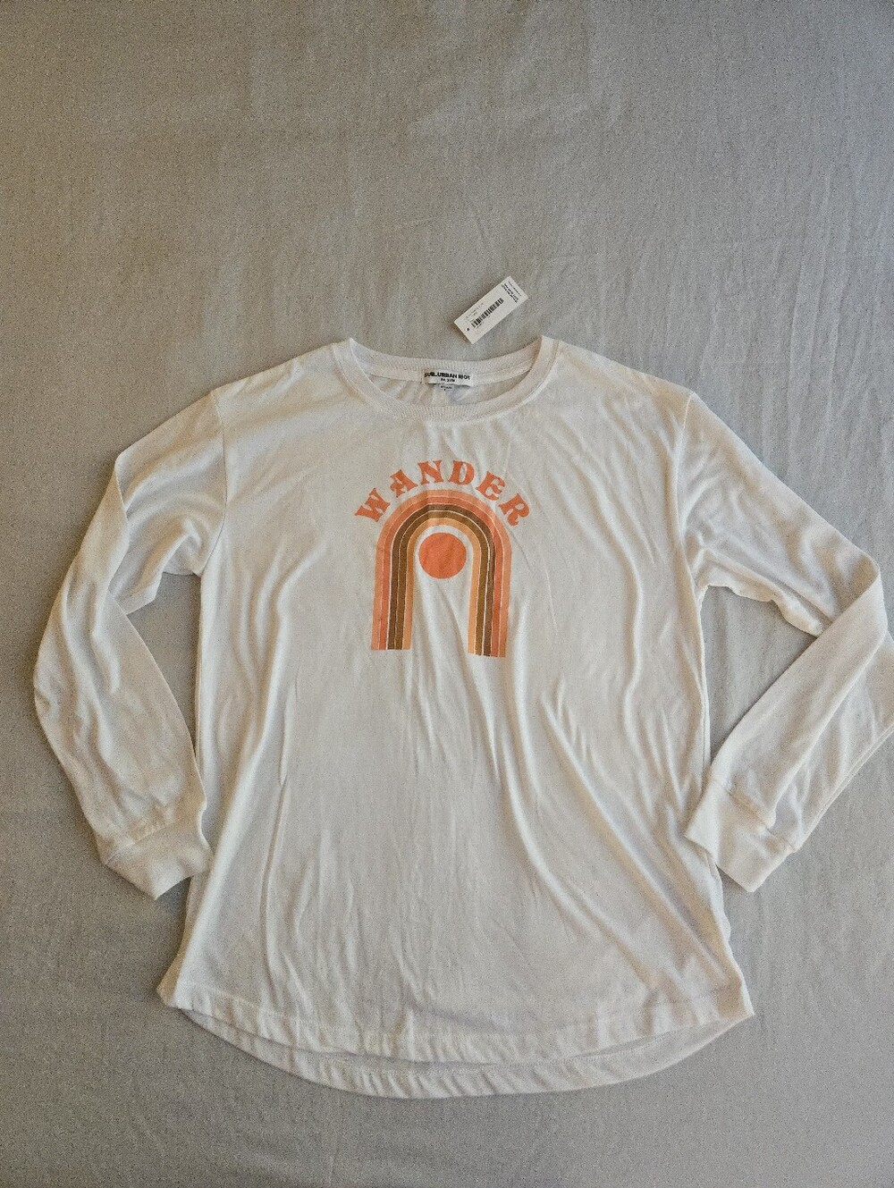 Sub_Urban Riot Wander White Long Sleeve Tee Orange Retro Arch Graphic Print EB5